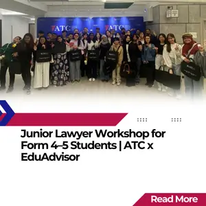 Group photo of Form 4 and Form 5 students at ATC’s Junior Lawyer Workshop, in collaboration with EduAdvisor.