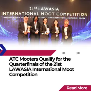 ATC moot team and coach Kenneth Koh with their trophies at the 21st LAWASIA International Moot Competition Malaysia National Rounds 2026