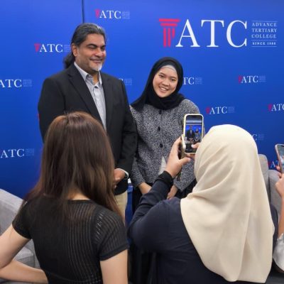 Anand Raj speaking with ATC law students following the fireside chat