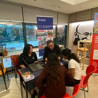 Students speaking with UK university representatives at the ATC KL Legal Education Fair on 4 March 2026
